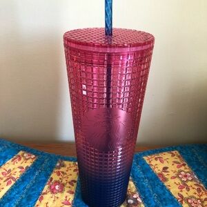 Starbucks Ombre Pink Blue Tumbler Textured with Straw 24oz Cup Jeweled Venti New